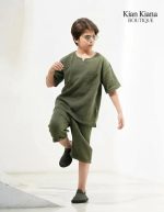 تیشرت و شلوارک بیسکویتی یقه کوبایی - Image 3
