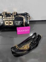 کیف مجلسی زنانه MANGO طرح Studded مشکی براق - Image 5